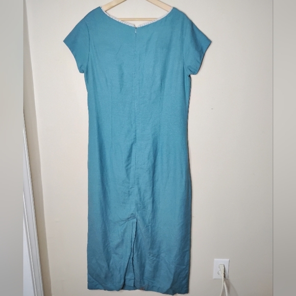 VTG 90s Club Newport Maxi Dress 12 Blue Embroidered Hem Crochet Trim Lined - Picture 5 of 8